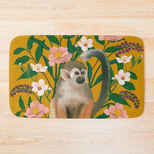 Item preview, Mustard Botanical Floral Squirrel Monkey Illustration designed and sold by Happy  People Prints.