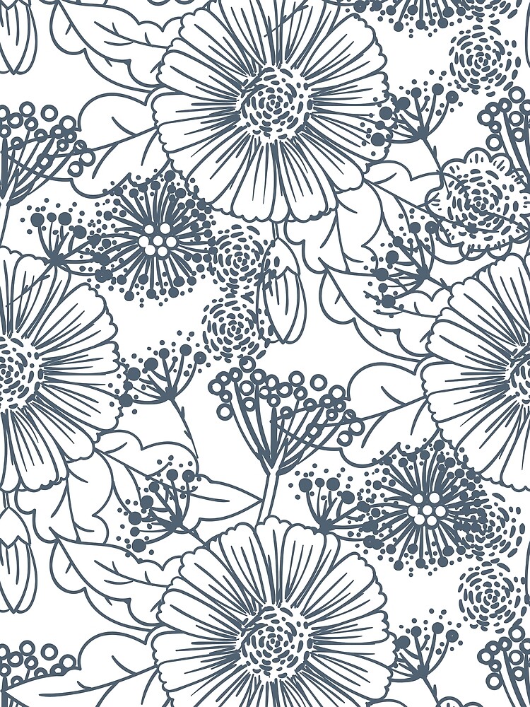 Thumbnail 3 von 3, Tuch, Blue and White Hand Drawn Floral Pattern Pairs Valspar 2022 Color of the Year Mountain River 4005-6C - Colour Trends designt und verkauft von ColorOfTheYears.