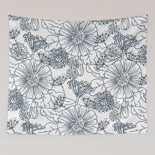 Item preview, Blue and White Hand Drawn Floral Pattern Pairs Valspar 2022 Color of the Year Mountain River 4005-6C - Colour Trends designed and sold by ColorOfTheYears.
