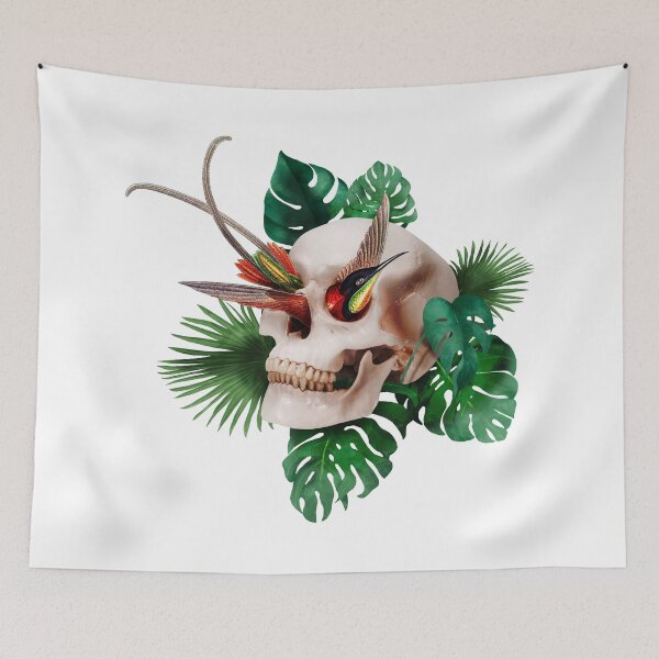 Item preview, A tiki pirate skull with tropical leaves and a bird of paradise designed and sold by Francesco Carli.