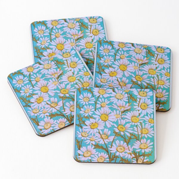 Item preview, Vintage Daisies In Bright Turquoise Background, April Birth Flower designed and sold by TrulyEpoque.