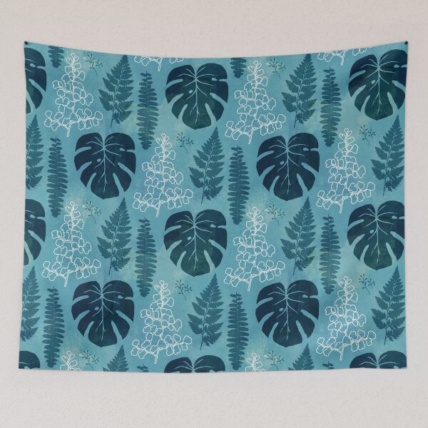 Item preview, Turquoise tropical leaves designed and sold by adenaJ.
