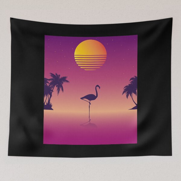 Item preview, Aesthetic Synthwave Flamingo on Vaporwave beach with palms design designed and sold by D-C-Designs.