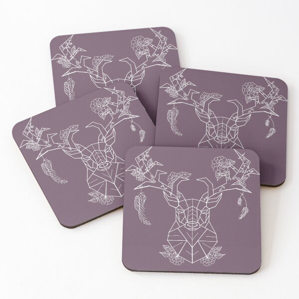 Item preview, Floral Geometric Stag white lines purple toned  brown designed and sold by DemonicGloom.