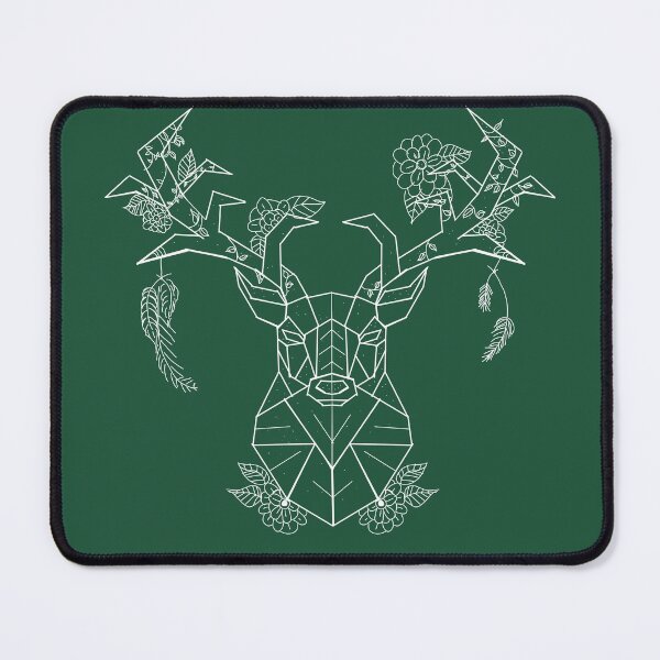 Item preview, Floral Geometric Stag white lines emerald green designed and sold by DemonicGloom.