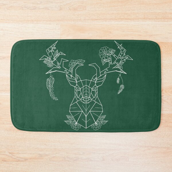 Item preview, Floral Geometric Stag white lines emerald green designed and sold by DemonicGloom.