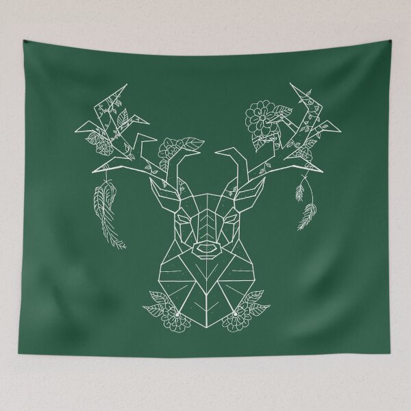 Item preview, Floral Geometric Stag white lines emerald green designed and sold by DemonicGloom.
