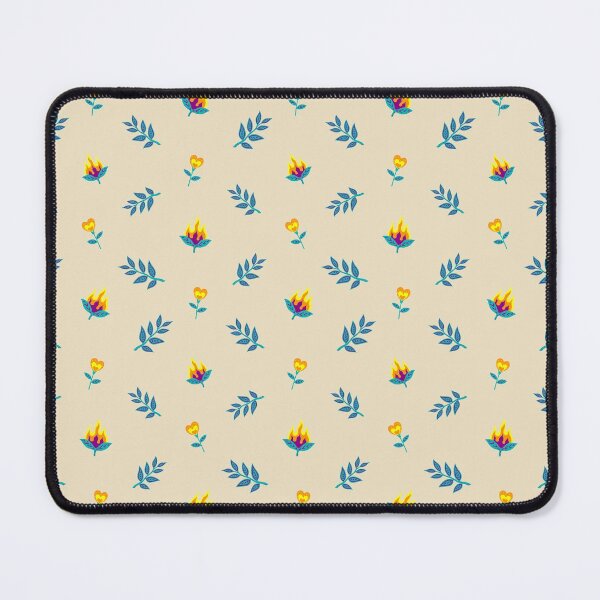 Item preview, Pattern with fiery and fantasy flowers and twigs on light beige background designed and sold by catsandstars.