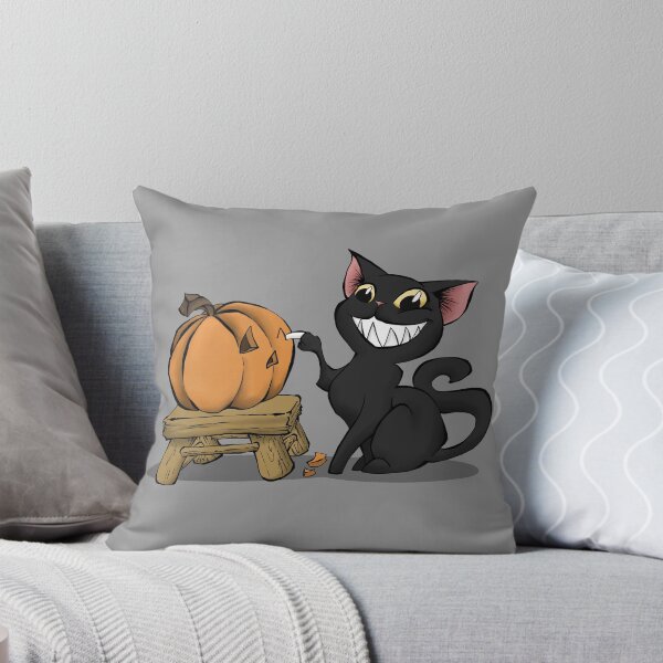 Artikelvorschau, Halloween Katze, die Kürbis schnitzt entworfen und verkauft von FunHappyCute.