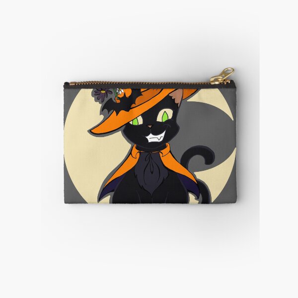 Aperçu de l'œuvre Halloween Witchy Kitty en noir créée et vendue par FunHappyCute.