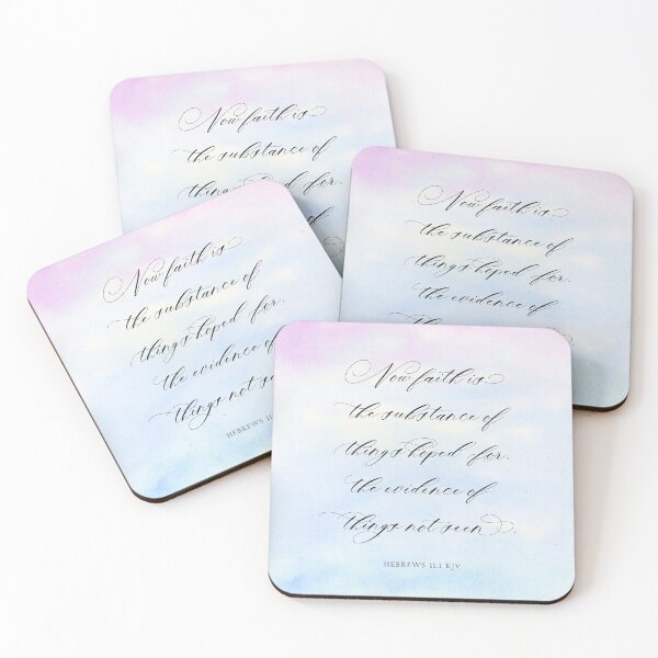 Item preview, Hebrews 11:1 KJV - Calligraphy Scripture Art - Blue Pink Watercolor Background designed and sold by KJVCalligraphy.
