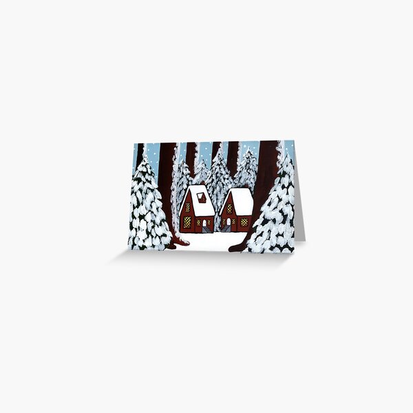 Snowy Forest Cabins Greeting Card
