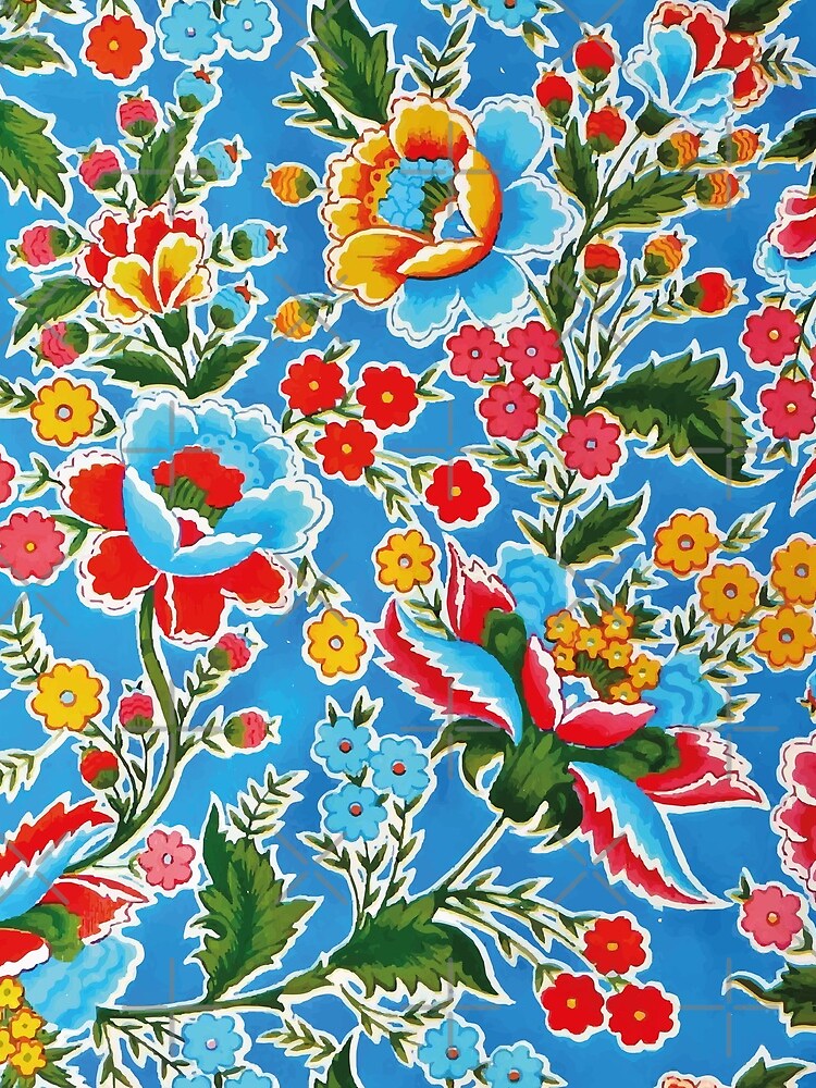 Oaxaca colorful flowers mexican style blue embroidery Poster by T-Mex