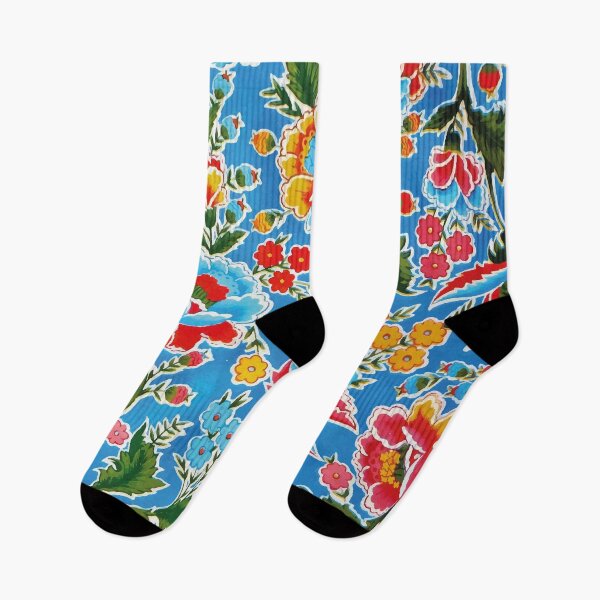 Artikelvorschau, Oaxaca bunte Blumen im mexikanischen Stil, blaue Stickerei entworfen und verkauft von T-Mex.