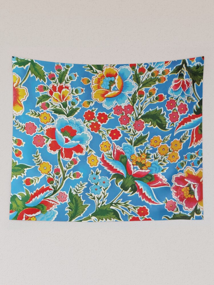 Oaxaca colorful flowers mexican style blue embroidery Poster by T-Mex
