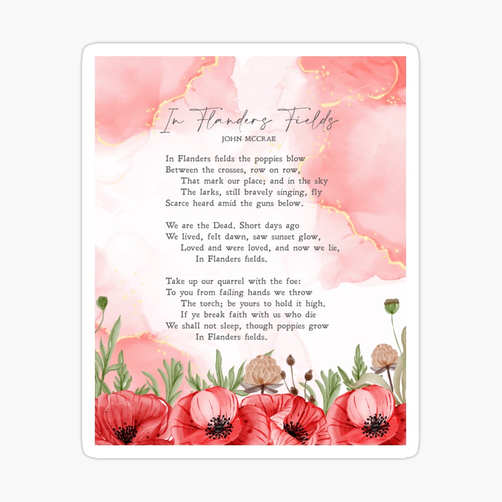 In Flanders Fields Poem Wall Art Watercolour Poppies 