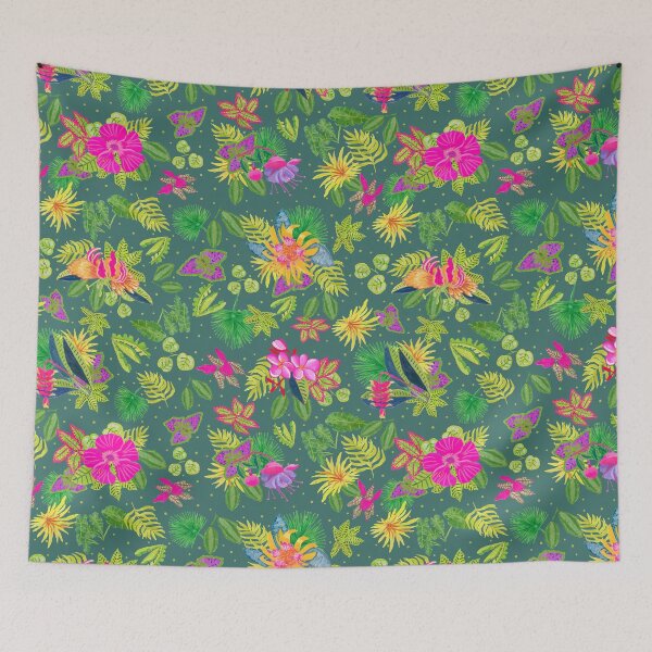 Item preview, Tropical Flowers on Teal Backgroud designed and sold by MarcyBrennanArt.