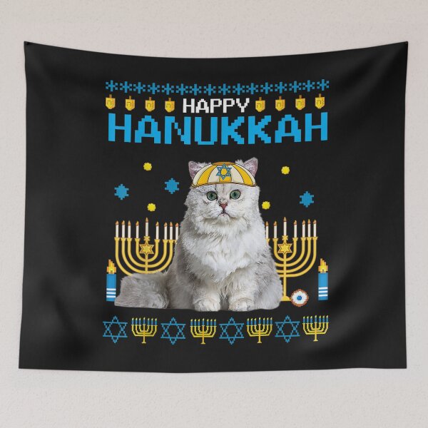 Item preview, Cat Chanukah Jewish Ugly Hanukkah Sweater Pajama T-Shirt designed and sold by Anthony-Wilson.