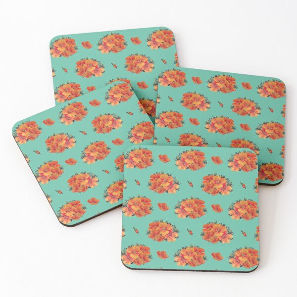 Item preview, Orange vintage poppies on aqua designed and sold by LittleBettyMakes.