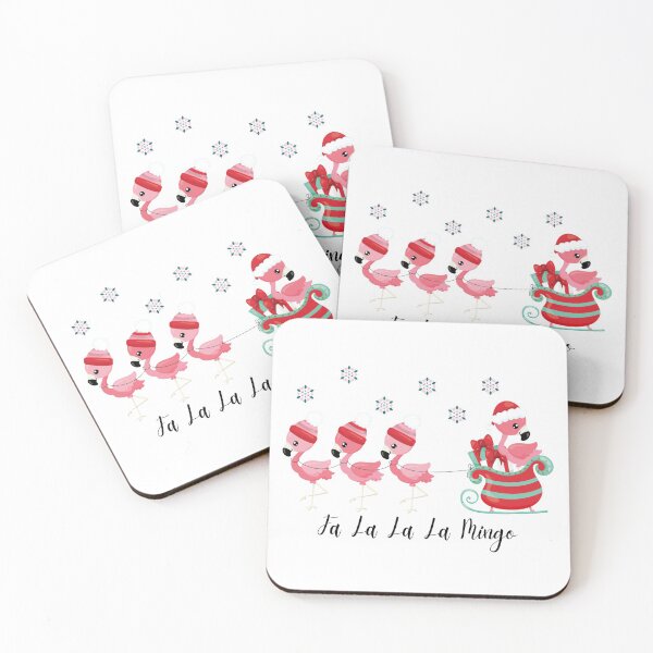Item preview, Fa La La La Mingo Flamingo Christmas Santa Sleigh Snowflakes designed and sold by TheInkyOwl.