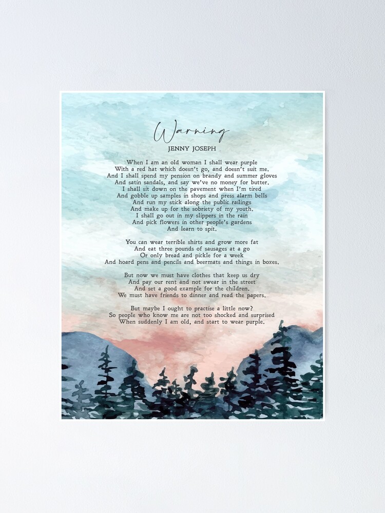 "Warning Jenny Joseph Poem Youth Aging Rebellion Print Wall Art Minimalist