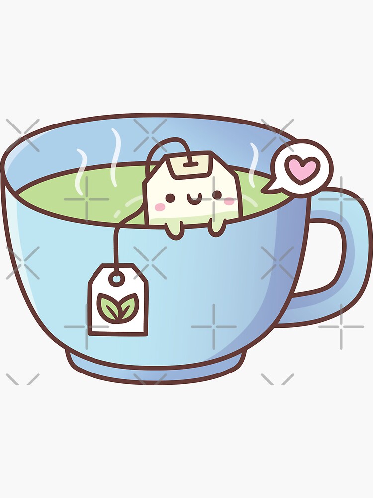 Cute Tea Bag In Teacup Doodle - Cute Tea - Sticker