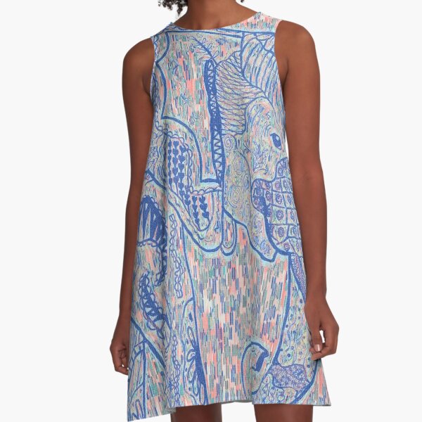 Zentangle Elephant In Pastel A-Line Dress