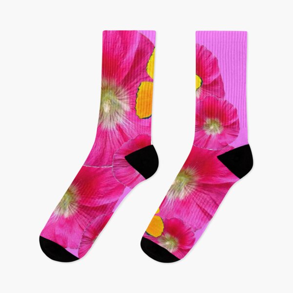 Item preview, GOLDEN BUTTERFLIES PINK HOLLYHOCK FLOWERS ABSTRACT PINK ART designed and sold by sharlesart.