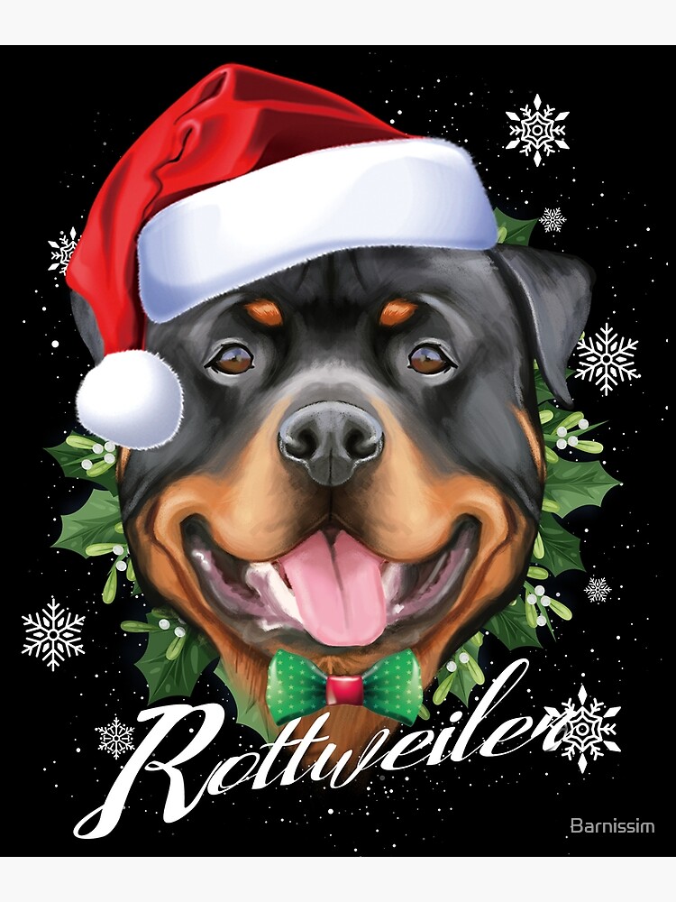 Winter Holiday Chubby Rottweiler Dog Christmas Santa Hat