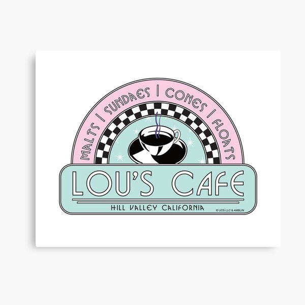 Artikel-Vorschau von Lou's Café, Hill Valley. Auf Weiß. Zurück in die Zukunft-Film, designt und verkauft von PrintStopStudio.