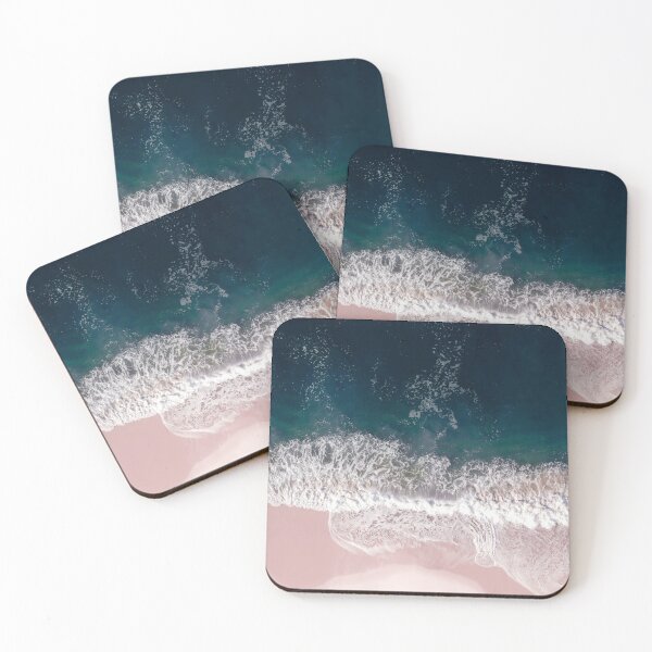 Item preview, Aerial Beach Ocean Print, Pink Sand, Crashing Waves, Dark Blue Sea, Travel Photography designed and sold by Ingrid Beddoes Photography.
