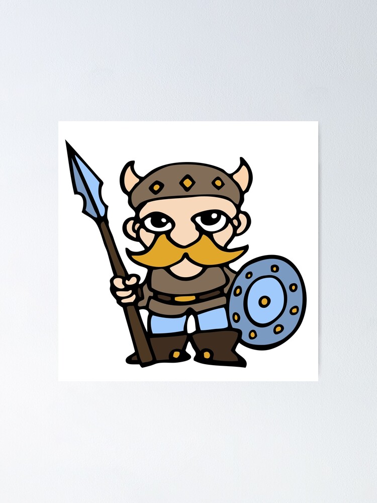 Viking Cartoon Warrior Poster By Huggymauve Redbubble