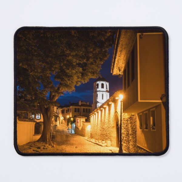 Item preview, Of Cobblestone Streets and Bell Towers - Yellow Lit Night in Old Town Plovdiv, Bulgaria designed and sold by Georgia Mizuleva.