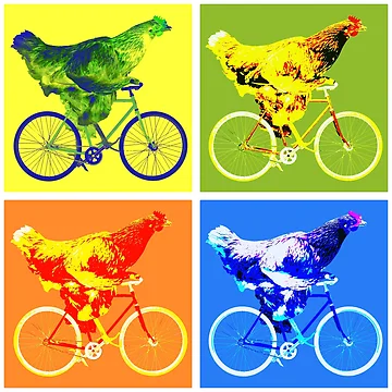 Artwork thumbnail, Blocky Chicken Riding Bicycle by RamiBeans