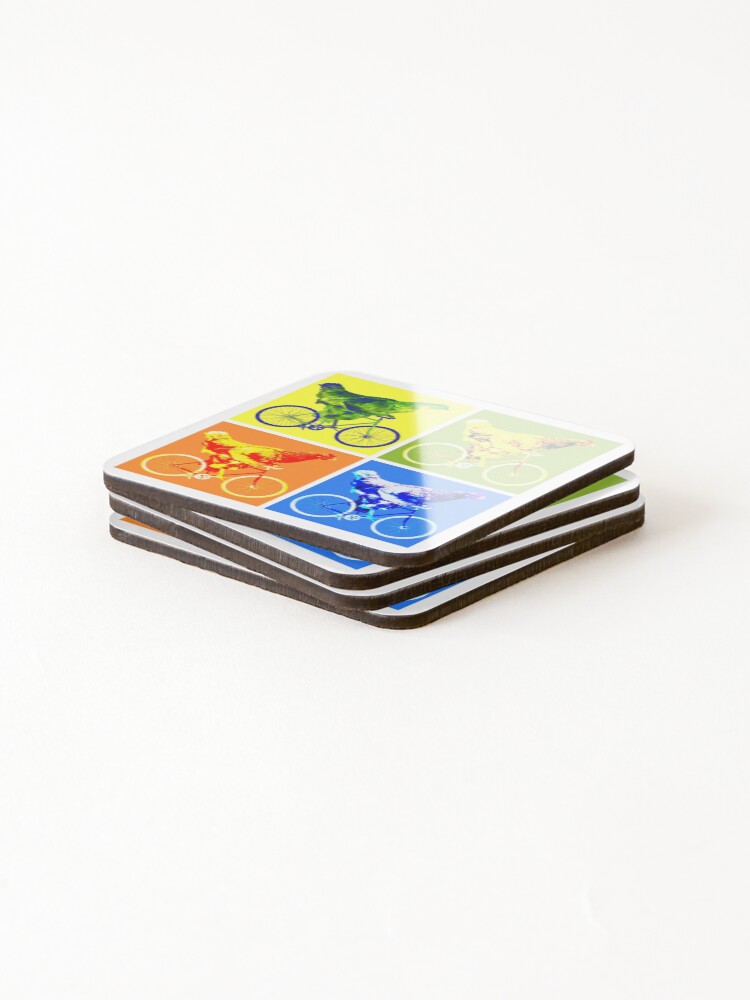 Thumbnail 4 of 5, Coasters (Set of 4), Blocky Chicken Riding Bicycle designed and sold by RamiBeans.