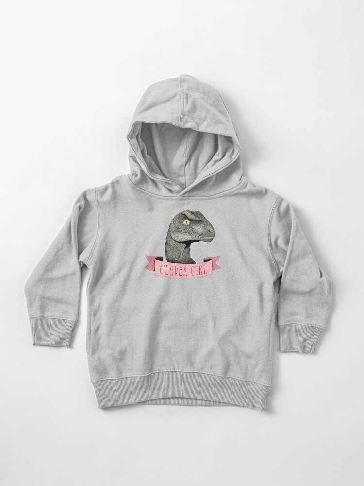 Thumbnail 1 of 5, Toddler Pullover Hoodie, Clever Girl raptor dinosaur designed and sold by agrapedesign.