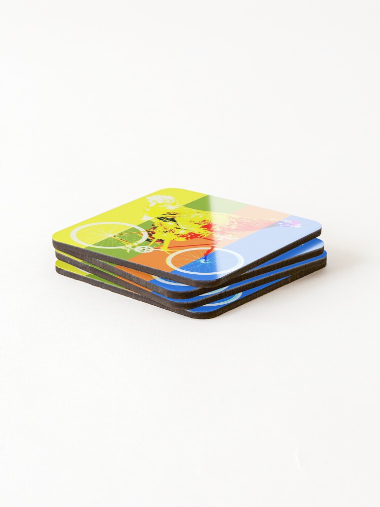 Thumbnail 4 of 5, Coasters (Set of 4), Stripes Chicken Riding Bicycle designed and sold by RamiBeans.