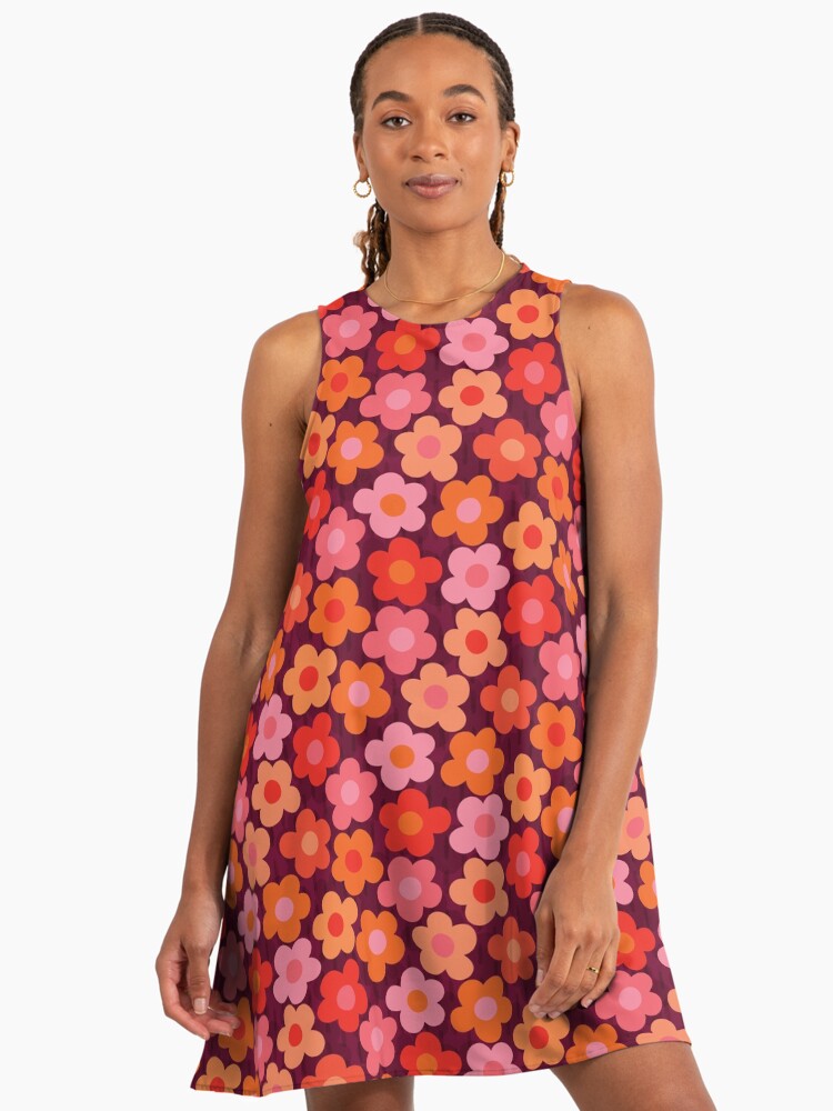 Flowerfull On Plum (Happy Boho Retro Floral Pattern) Spring A-Line Dress