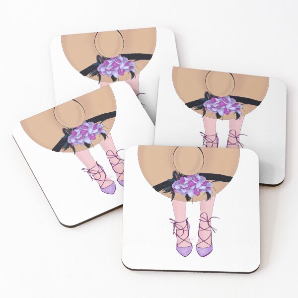 Item preview, Girl in her purple high heel shoes holding a flower straw hat with black feathers designed and sold by expresivedesign.