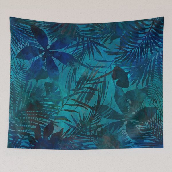 Item preview, Teal Blue Watercolor Tropical Jungle Painting designed and sold by artsandsoul.