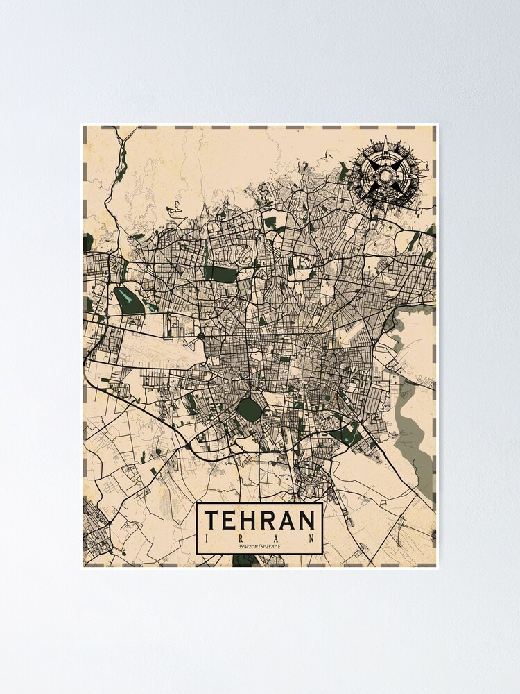 Tehran City Map Of Iran Vintage Poster For Sale By Demap Redbubble 