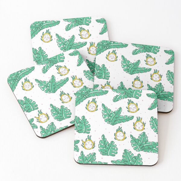 Item preview, Cute yellow, kawaii cartoon dragon fruit / pitaya with jungle leaves designed and sold by FlamesandFrost.