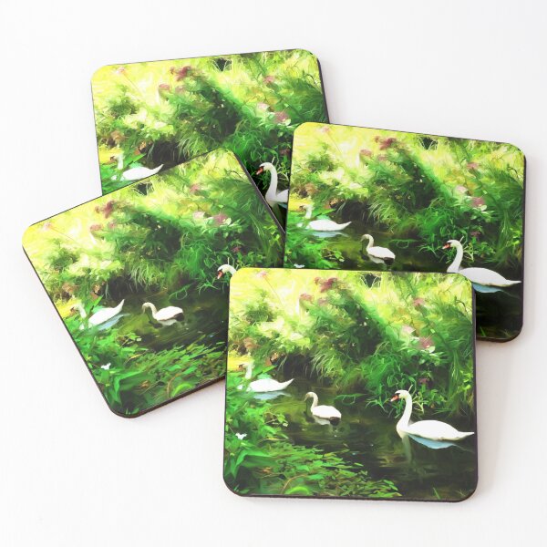 Item preview, Swan Family and Spring Flowers Oil Painting designed and sold by Zurickdesigns.