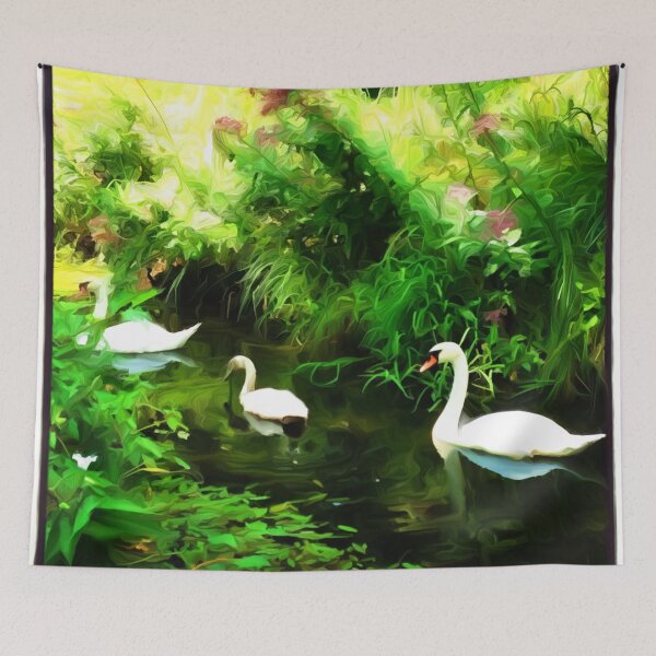 Item preview, Swan Family and Spring Flowers Oil Painting designed and sold by Zurickdesigns.