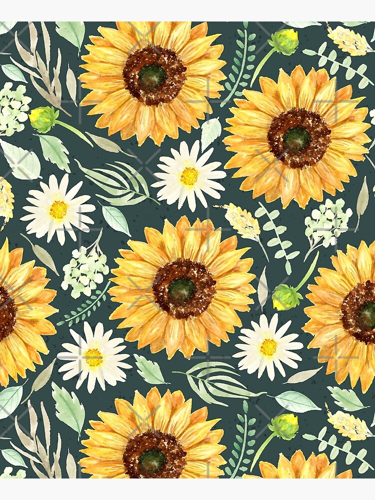 Disover Sunflowers and Daisies | Watercolor | Green | Pattern  Kitchen Apron