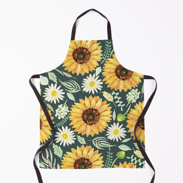 Sunflowers and Daisies | Watercolor | Green | Pattern  Kitchen Apron