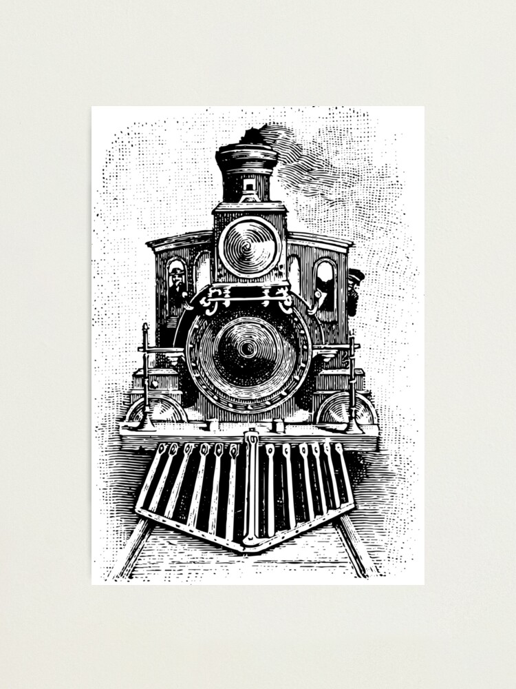 Vintage Locomotive Train Front Facing Photographic Print By Cartoon Redbubble
