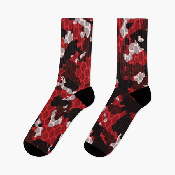 Item preview, Seamless red black and white camo with hi-tech hexagonal grid pattern vector designed and sold by TeeFashionShop.