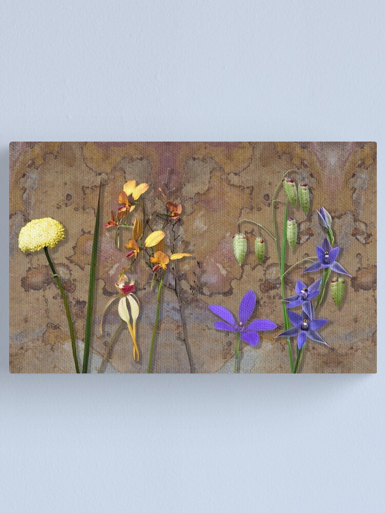 Alternate view of Orchids and Wildflowers on old rusty Pink n Caramel Metal Canvas Print