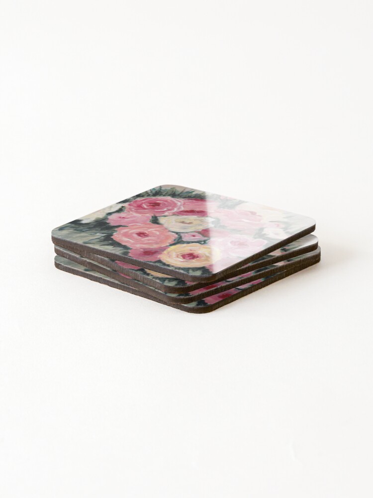 Thumbnail 4 of 5, Coasters (Set of 4), Salmon Roses designed and sold by ShellBell15.